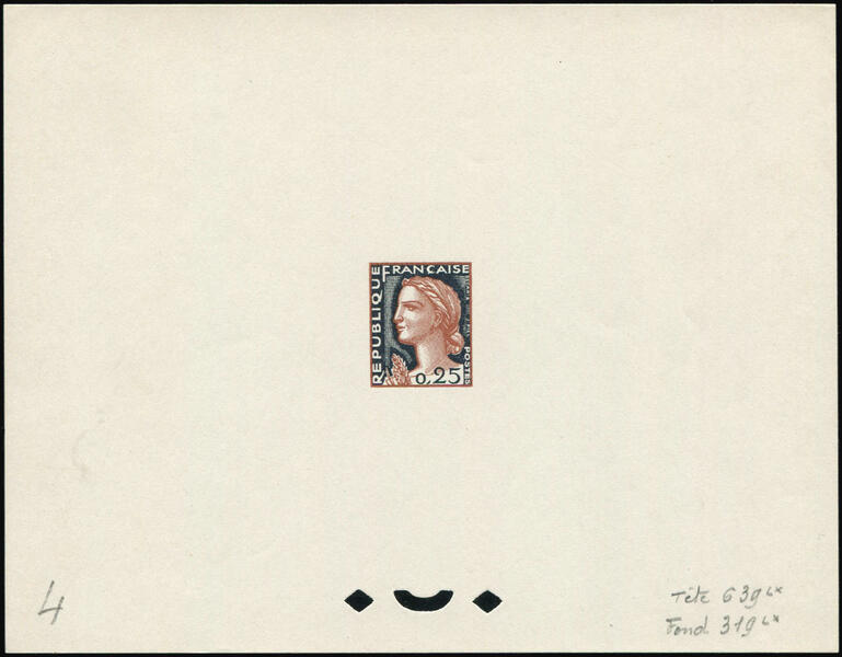 France_1960_Yvert_1263-Scott_968_tete_brown-red_639_Lx_fond_green_319_Lx_typo