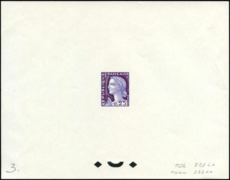 France_1960_Yvert_1263-Scott_968_tete_violet_521_Lx_fond_violet_533_Lx_typo_ea