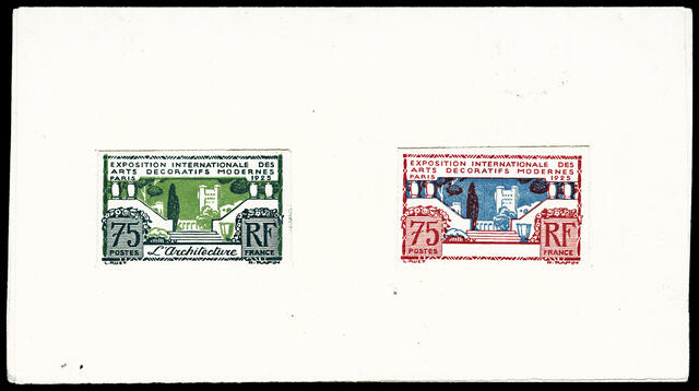 France_1924_Yvert_215a-Scott_225_unadopted_75c_Arts_decoratifs_dark-blue_+_green_+_dark-green_+_2eme_etat_red_+_blue_typo_aa_COL