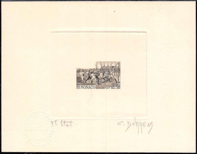 Monaco_1963_Yvert_627a-Scott_560_unadopted_football_1er_etat_sepia_ab_AP