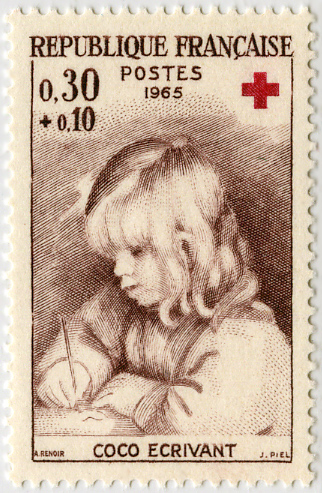 France_1965_Yvert_1467-Scott_B393_Red_Cross_Coco_Ecrivant_b_IS