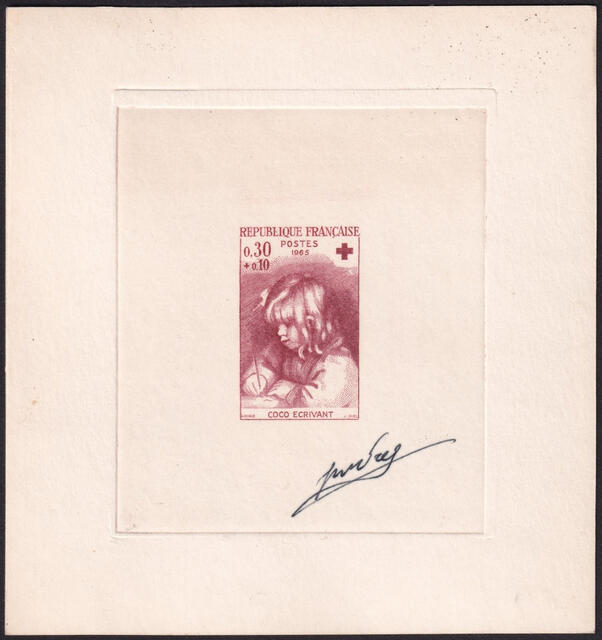 France_1965_Yvert_1467b-Scott_B393b_unadopted_Red_Cross_Coco_Ecrivant_type_2_etat_red-brown_aa_AP