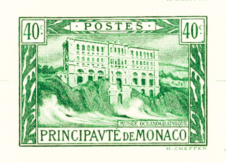 Monaco_1922_Yvert_55a-Scott_41_unadopted_40c_Oceanagraphic_Museum_green_c_COLL_detail