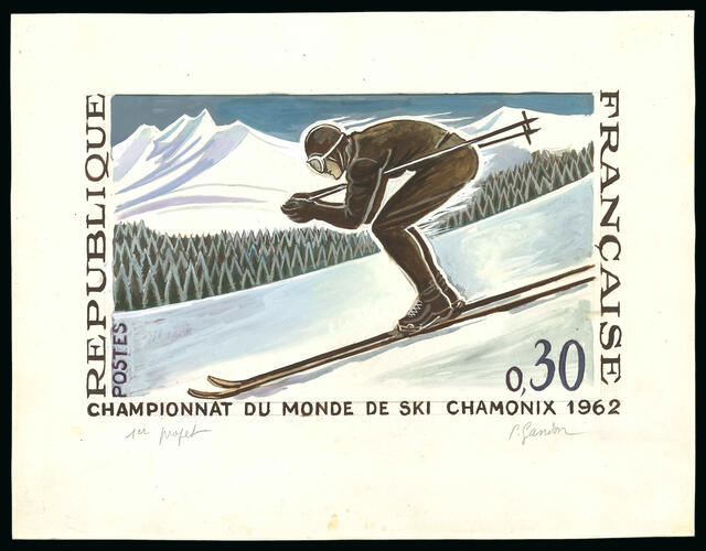 France_1962_Yvert_1326a-Scott_1019_unadopted_Championnat_du_monde_de_ski_Chamonix_MAQ