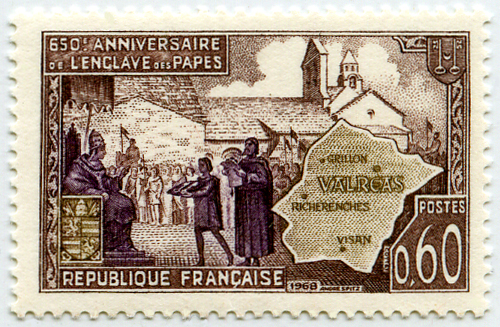 France_1968_Yvert_1562-Scott_1215_Enclave_Papale_de_Vadreas_IS