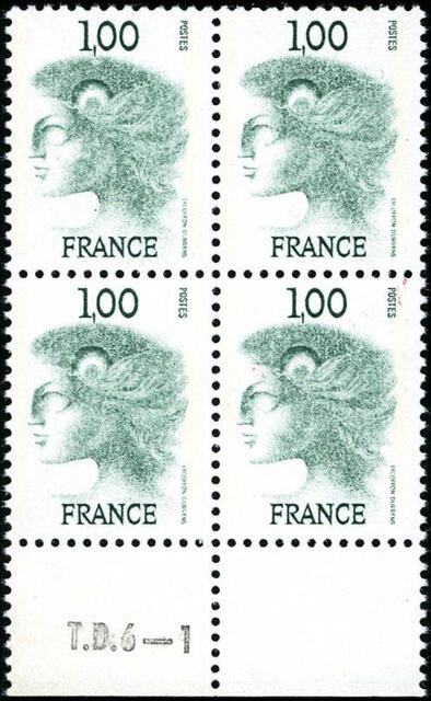 France_1976_Yvert_1892b-Scott_1496_unissued_1f_Marianne_by_Excoffon-Durrens_green_four_aa_ESS