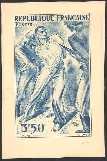 France_1947_Yvert_790b-Scott_588_unadopted_3f50_Resistance_without_inscription_blue_ab_AP