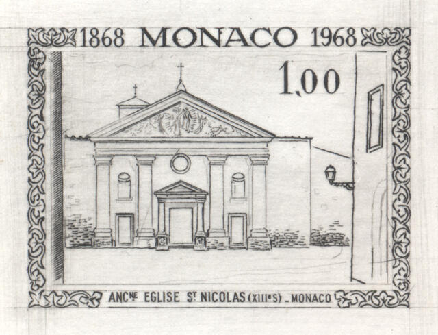 Monaco_1968_Yvert_748a-Scott_688_unadopted_Sait-Nicolas_Church_1er_etat_black_AP_detail_a