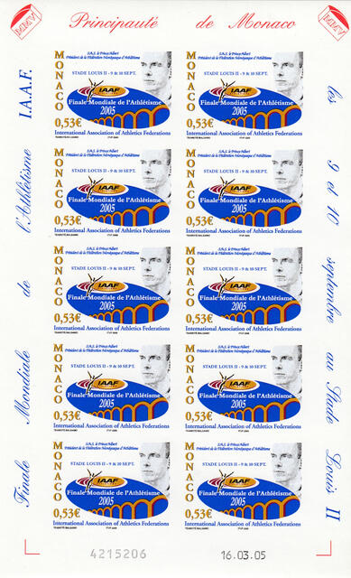 Monaco_2005_Yvert_2493a-Scott_unadopted_53c_International_Association_Athletics_Federations_US_full_sheet