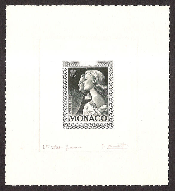 Monaco_1959_Yvert_PA72a-Scott_C55_unadopted_1000f_Grace_et_Rainier_III_gros_2eme_etat_dark-grey_ab_AP