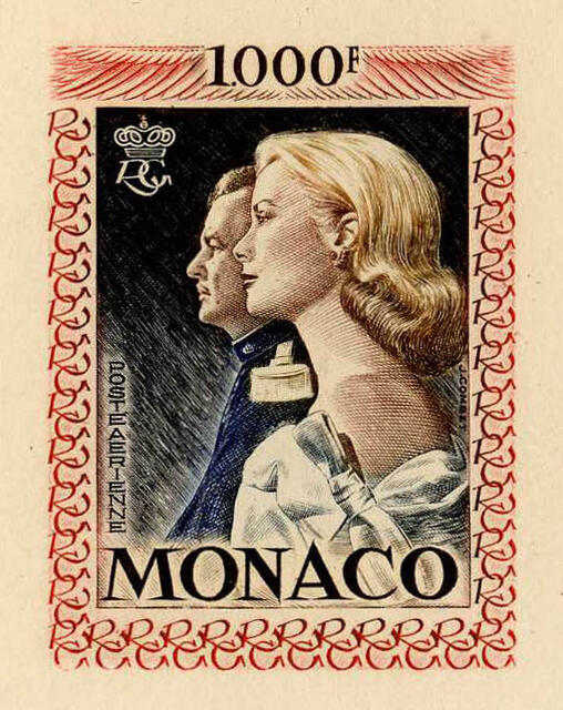 Monaco_1959_Yvert_PA72a-Scott_C55_unadopted_1000f_Grace_et_Rainier_III_gros_multicolor_d_AP_detail_a