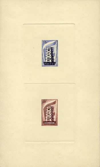 France_1956_Yvert_1077-Scott_806_blue_+_Luxembourg_Yvert_515_brown
