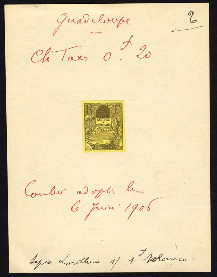 Guadeloupe_1904_Yvert_Taxe_15-Scott_etat_sepia_on_yellow_typo