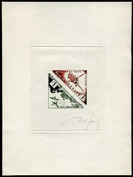 Monaco_1953_Yvert_Taxe_39A-B-Scott_J39a_brown_+_green_b