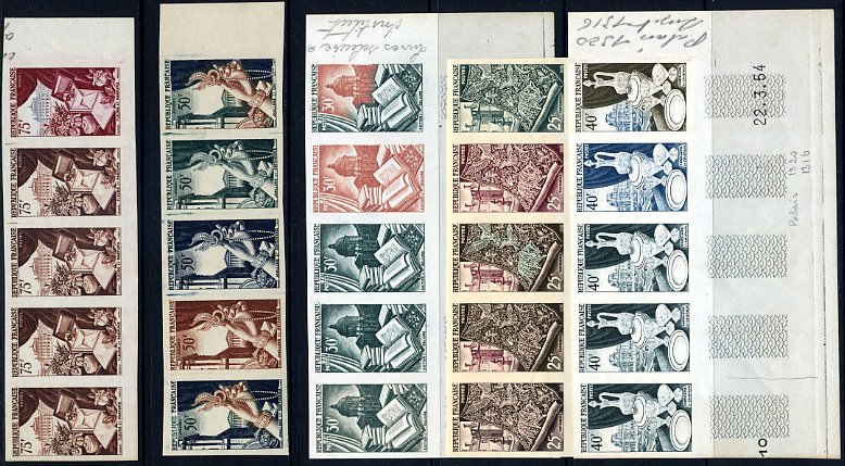 France_1954_Yvert_970-74-Scott_711-15_five_a