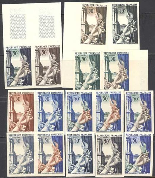 France_1954_Yvert_973-Scott_714_different_colors