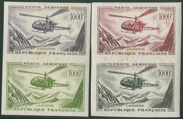 France_1957_Yvert_PA37-Scott_C36_different_colors_pair