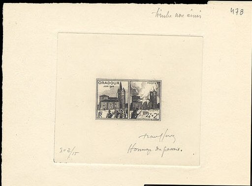 France_1945_Yvert_742a-Scott_B195_unadopted_Oradour_black_b_AP