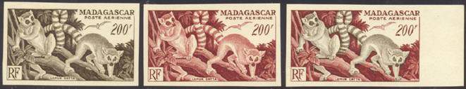 Madagascar_1954_Yvert_PA77-Scott_C60_different_colors