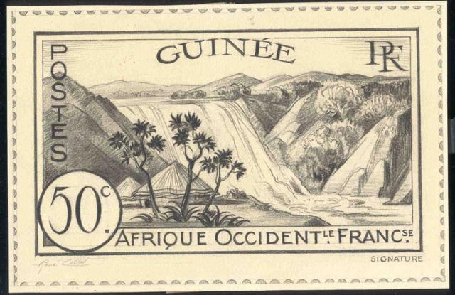 Fr_Guinea_1938_Yvert_136a-Scott_unadopted_50c_arbres_et_chute_MAQ