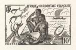 Fr_West_Africa_1954_Yvert_49a-Scott_60_unissued_10f_hunting_and_fishing_black_b_AP_detail