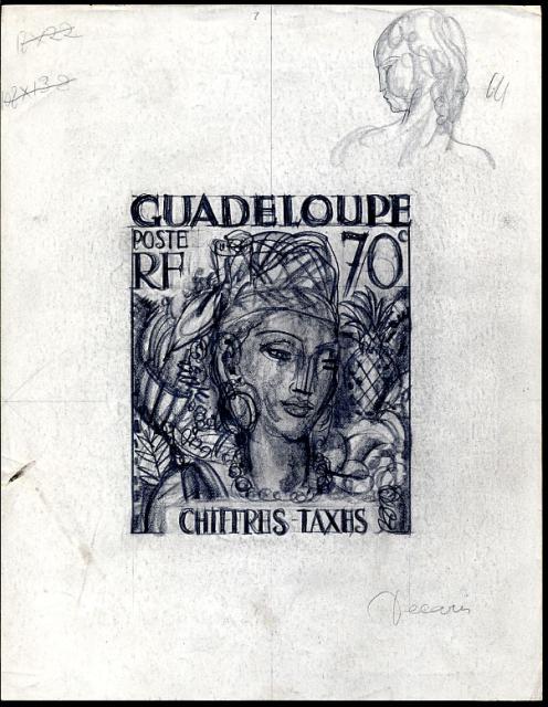 Guadeloupe_1947_Yvert_Taxe_50a-Scott_unadopted_70c_femmes_indigenes_MAQ