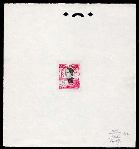 Indochina_Kouang-Tcheou_1923_Yvert_55a-Scott_unissued_red_overprint_412_red_413_+_black_608_background_2007_typo_CP