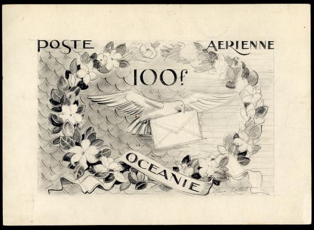 Polinesia_Oceanie_1948_Yvert_PA27a-Scott_C18_unadopted_100f_dove_and_mail_MAQ