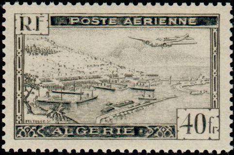 Algeria_1946_Yvert_PA6-Scott_C6_plane_over_Algeri_bay_IS