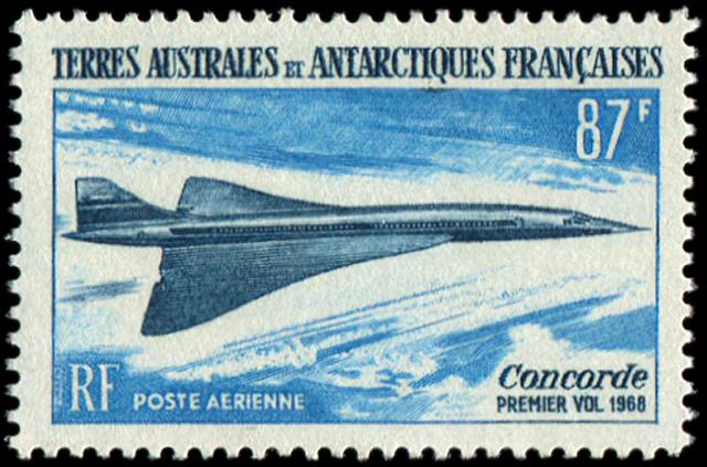 FSAT_1969_Yvert_PA19A-Scott_C18_unissued_87f_Concorde_c_US