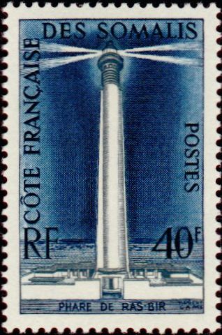Somali_Coast_1956_Yvert_286-Scott_269_Ras-Bir_lighthouse_IS