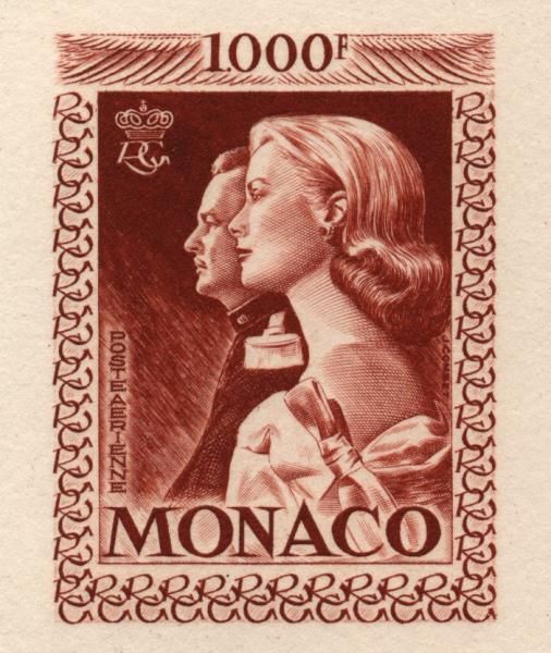 Monaco_1959_Yvert_PA72a-Scott_C55_unadopted_1000f_Grace_et_Rainier_III_gros_brown-red_LARGE_AP_detail