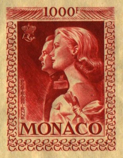 Monaco_1959_Yvert_PA72b-Scott_C55_unadopted_1000f_Grace_et_Rainier_III_maigre_dark-red_AP_detail