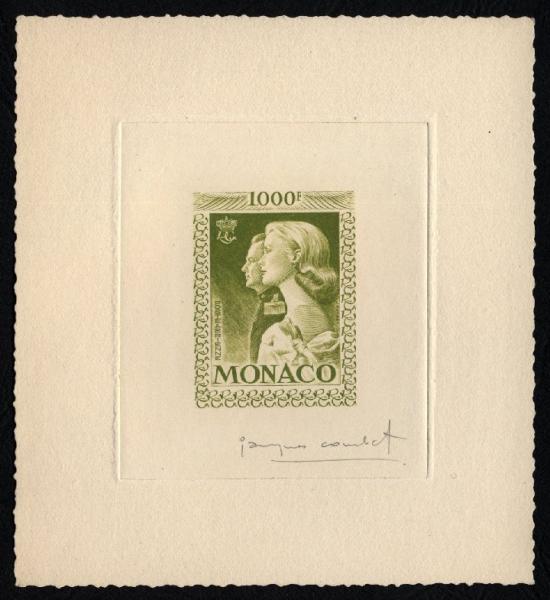 Monaco_1959_Yvert_PA72b-Scott_C55_unadopted_1000f_Grace_et_Rainier_III_maigre_olive-green_b_AP