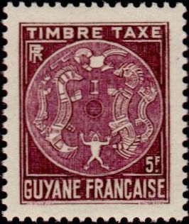 Fr_Guyana_1947_Yvert_Taxe_29-Scott_J29_5f_Coat_of_Arms_IS