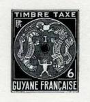 Fr_Guyana_1947_Yvert_Taxe_29a-Scott_J29_unadopted_6f_Coat_of_Arms_black_AP_detail