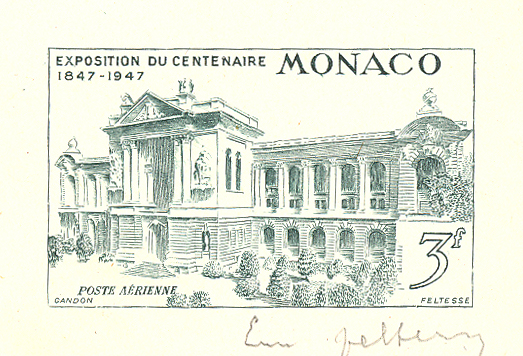 Monaco_1947_Yvert_PA24a-Scott_C18_unadopted_Oceanographic_Museum_1er_etat_dark-green_ab_AP_detail