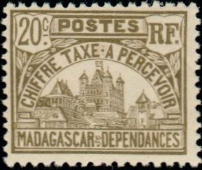 Madagascar_1908_Yvert_Taxe_12-Scott_Palais_Royal_Tananarive_typo_IS