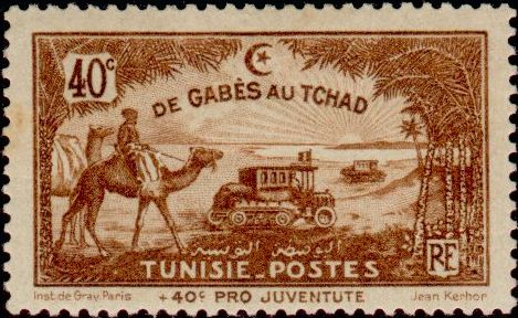 Tunisia_1928_Yvert_147-Scott_with_inscription_Camel_Car_IS