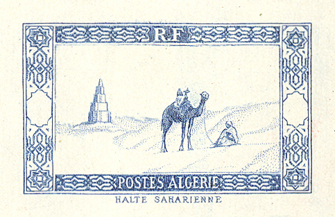 Algeria_1936_Yvert_101b-Scott_79_unadopted_Sahara_and_camel_1er_etat_blue_ATP_detail