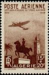 Algeria_1949_Yvert_PA13-Scott_CB3_15f_+_20f_avion_statue_et_mosquee_a_IS