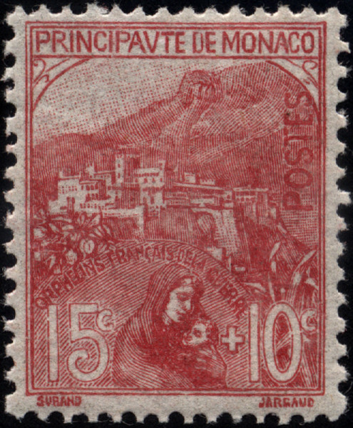 Monaco_1919_Yvert_29-Scott_B4_15c_+_10c_Orphelins_a_IS