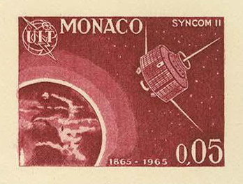 Monaco_1965_Yvert_664a-Scott_605_unadopted_Satellite_Syncom_II_dark-red_AP_detail