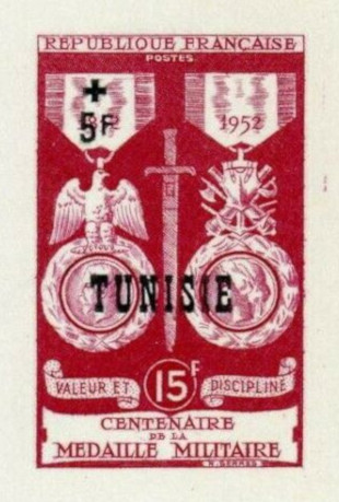 Tunisia_1952_Yvert_358c-Scott_B120_unadopted_overprint_Military_Medal_red_1429_Lc_CP_detail